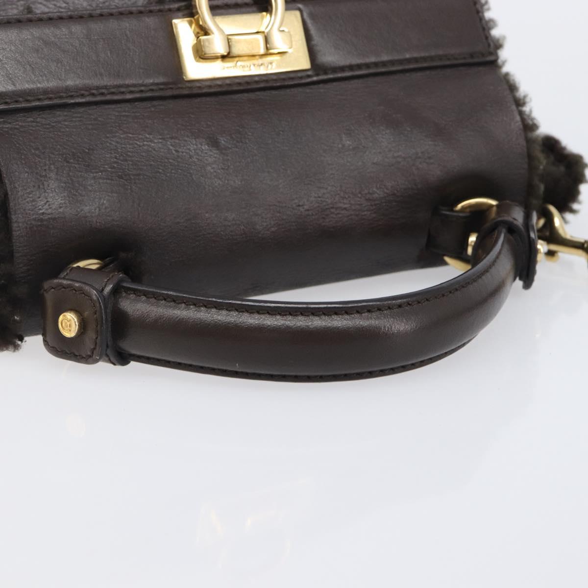 Salvatore Ferragamo Hand Bag Leather 2way Brown Gold Auth 167842A