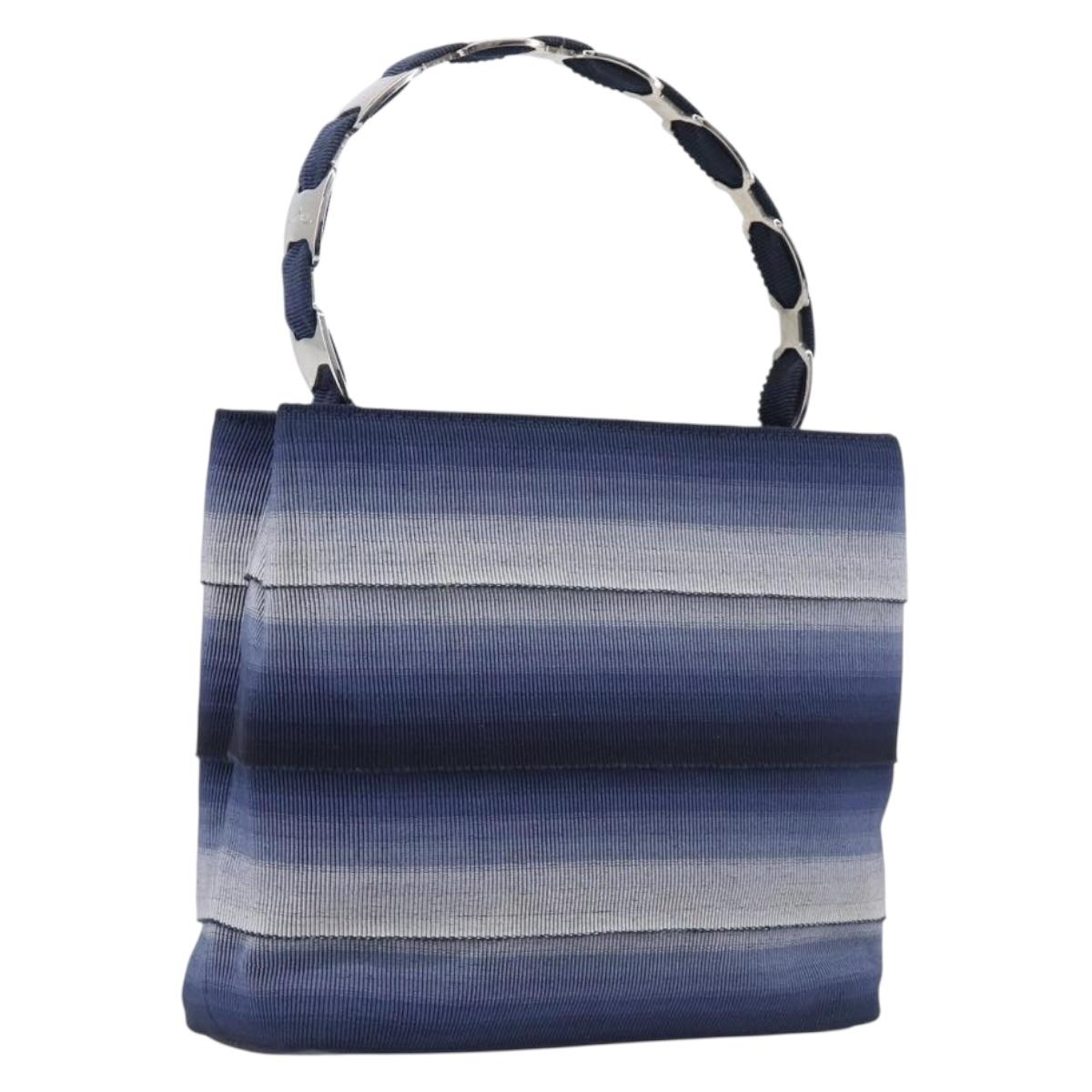 Salvatore Ferragamo Vala Hand Bag Canvas Blue Silver Auth 167843A