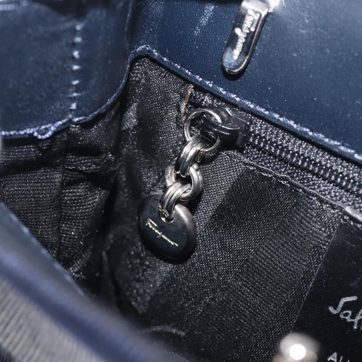 Salvatore Ferragamo Vala Hand Bag Canvas Blue Silver Auth 167843A