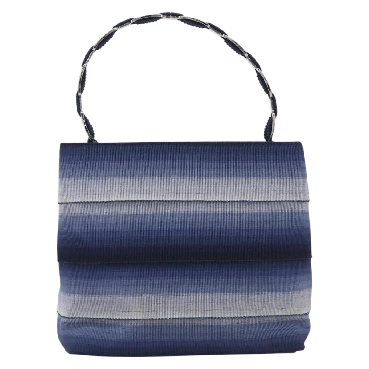 Salvatore Ferragamo Vala Hand Bag Canvas Blue Silver Auth 167843A