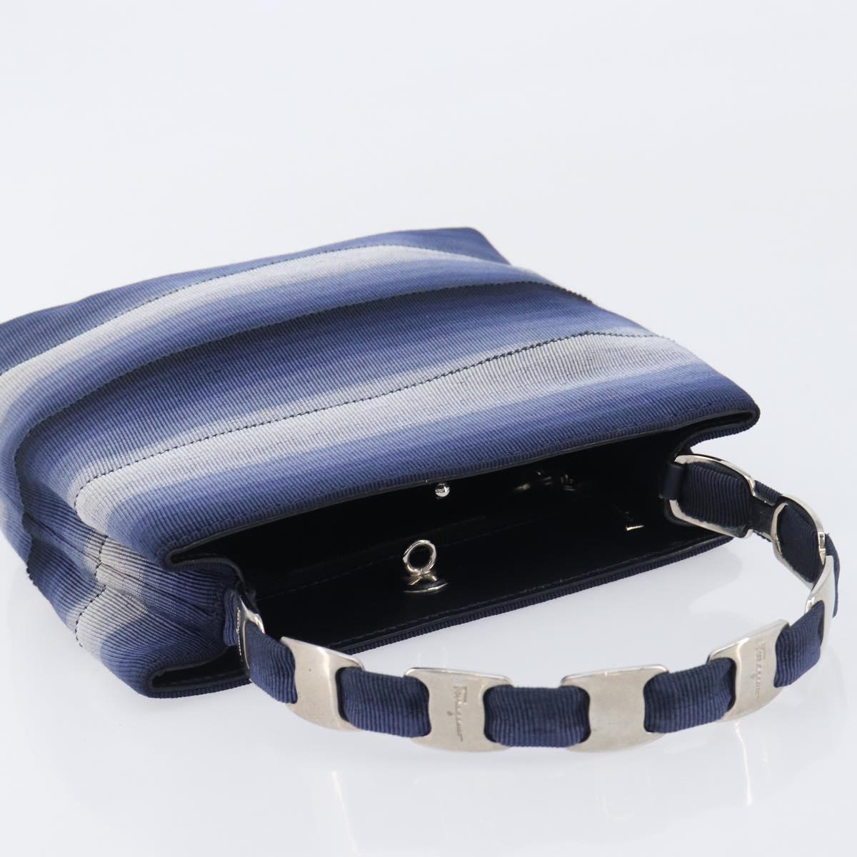 Salvatore Ferragamo Vala Hand Bag Canvas Blue Silver Auth 167843A