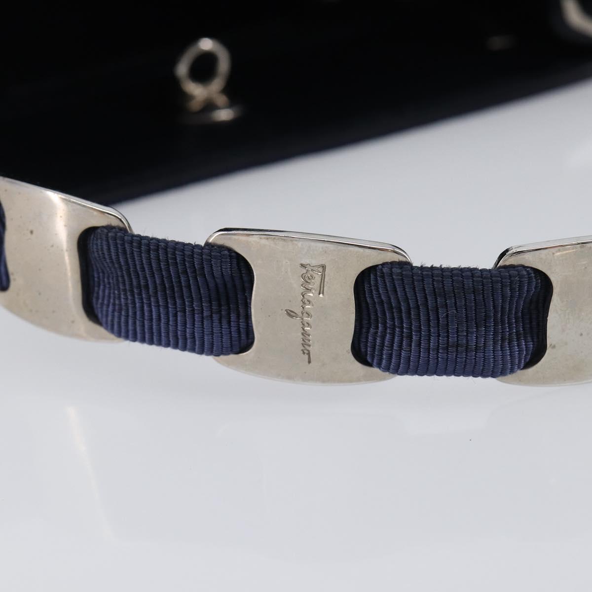 Salvatore Ferragamo Vala Hand Bag Canvas Blue Silver Auth 167843A