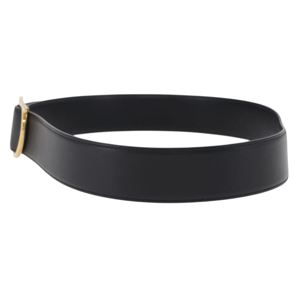 Salvatore Ferragamo Gancini Belt Leather 34.6"" Black Gold Auth 167844A