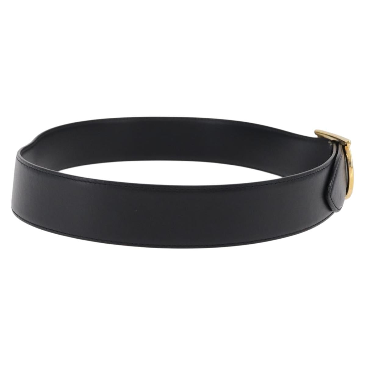 Salvatore Ferragamo Gancini Belt Leather 34.6"" Black Gold Auth 167844A