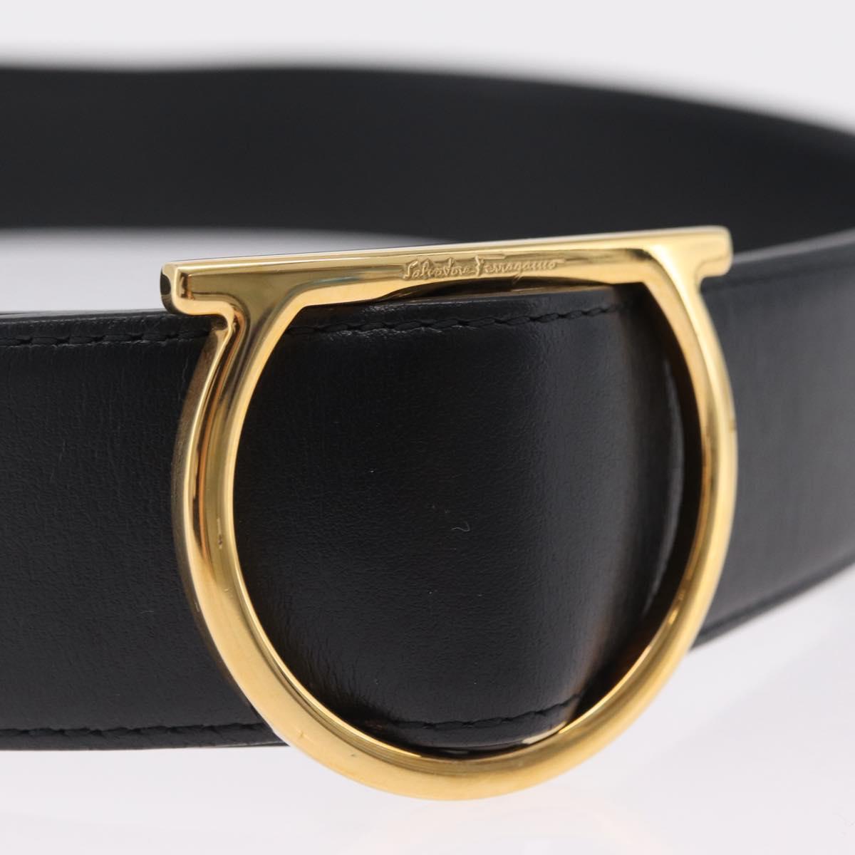 Salvatore Ferragamo Gancini Belt Leather 34.6"" Black Gold Auth 167844A
