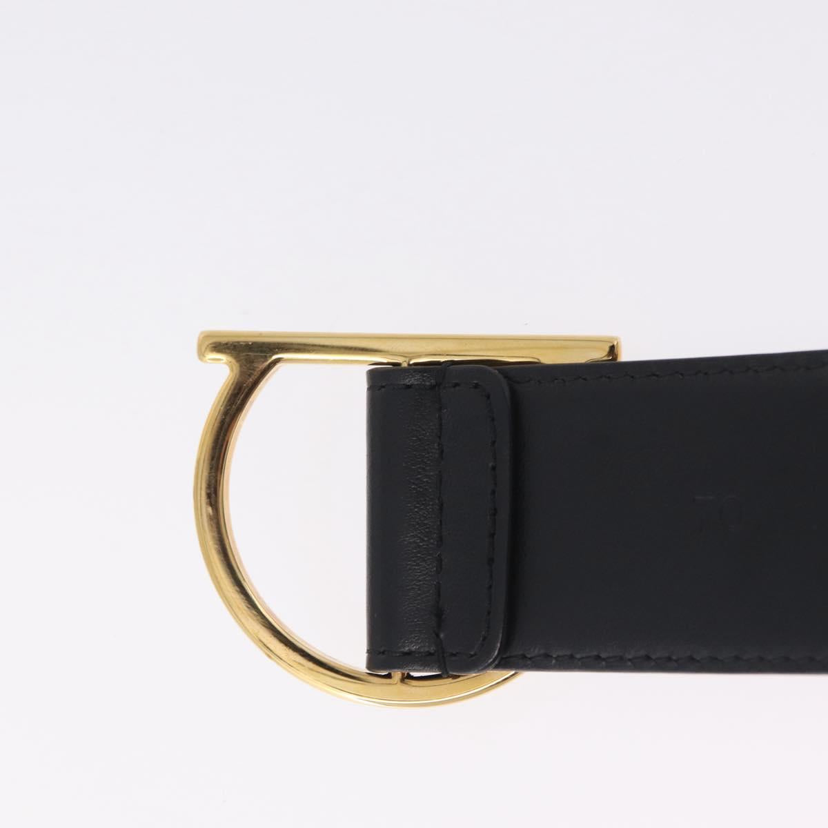 Salvatore Ferragamo Gancini Belt Leather 34.6"" Black Gold Auth 167844A
