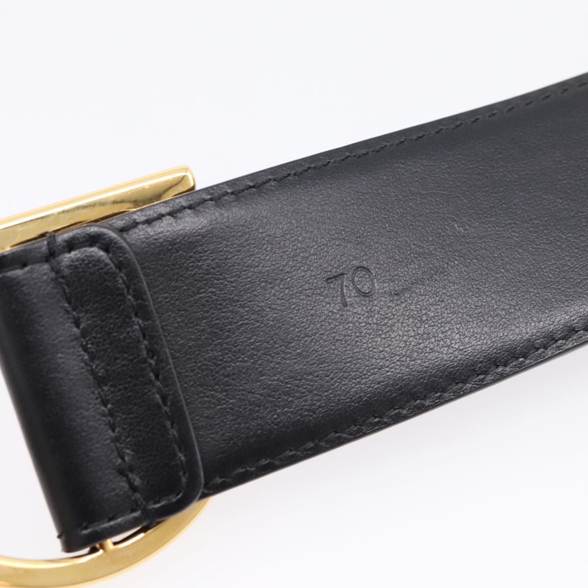 Salvatore Ferragamo Gancini Belt Leather 34.6"" Black Gold Auth 167844A