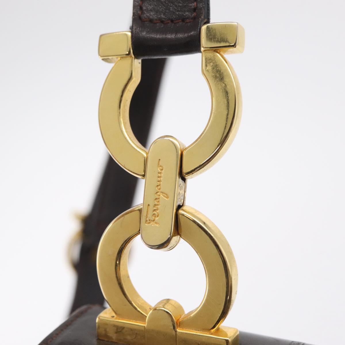 Salvatore Ferragamo Gancini Shoulder Bag Leather Brown Gold Auth 167846