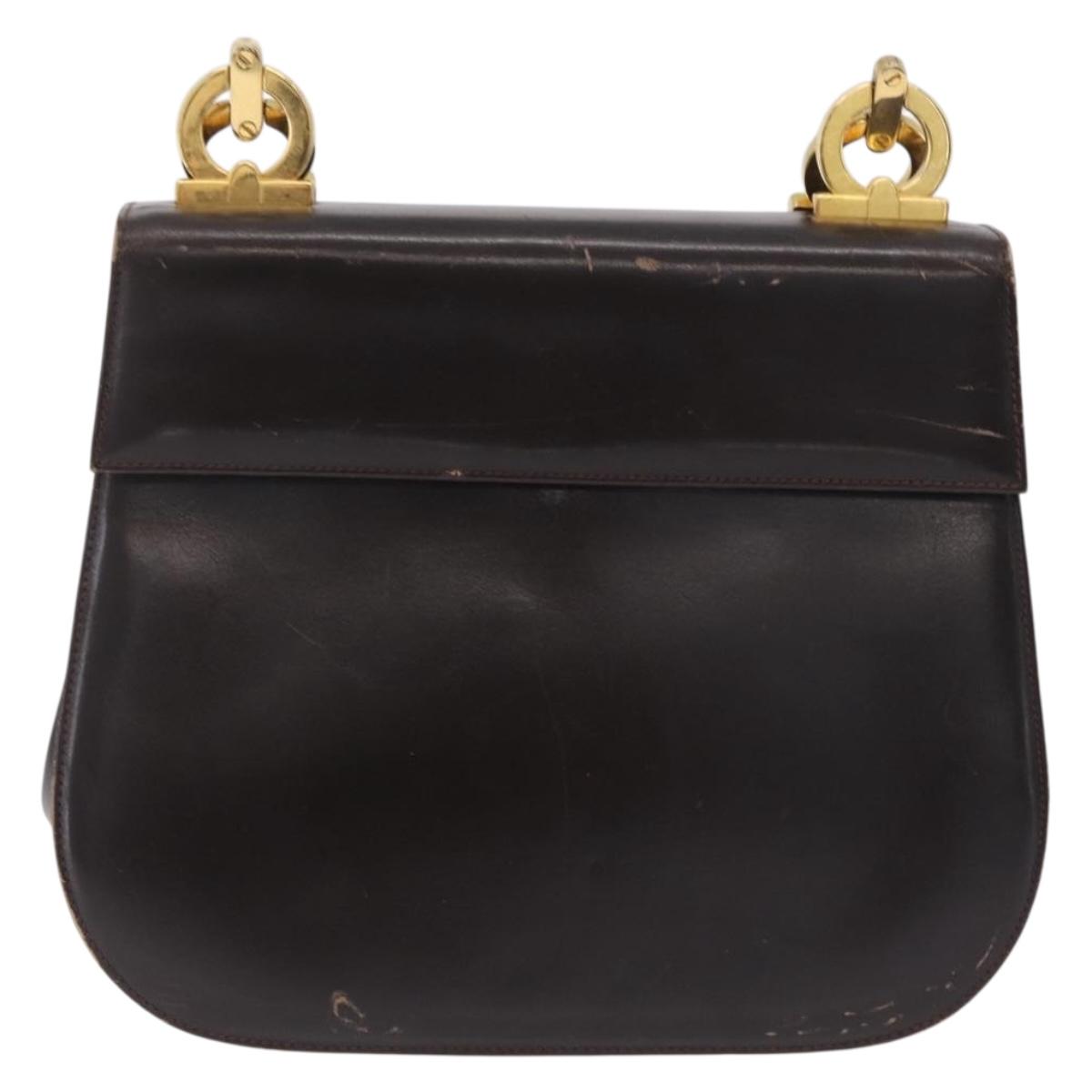 Salvatore Ferragamo Gancini Shoulder Bag Leather Brown Gold Auth 167846