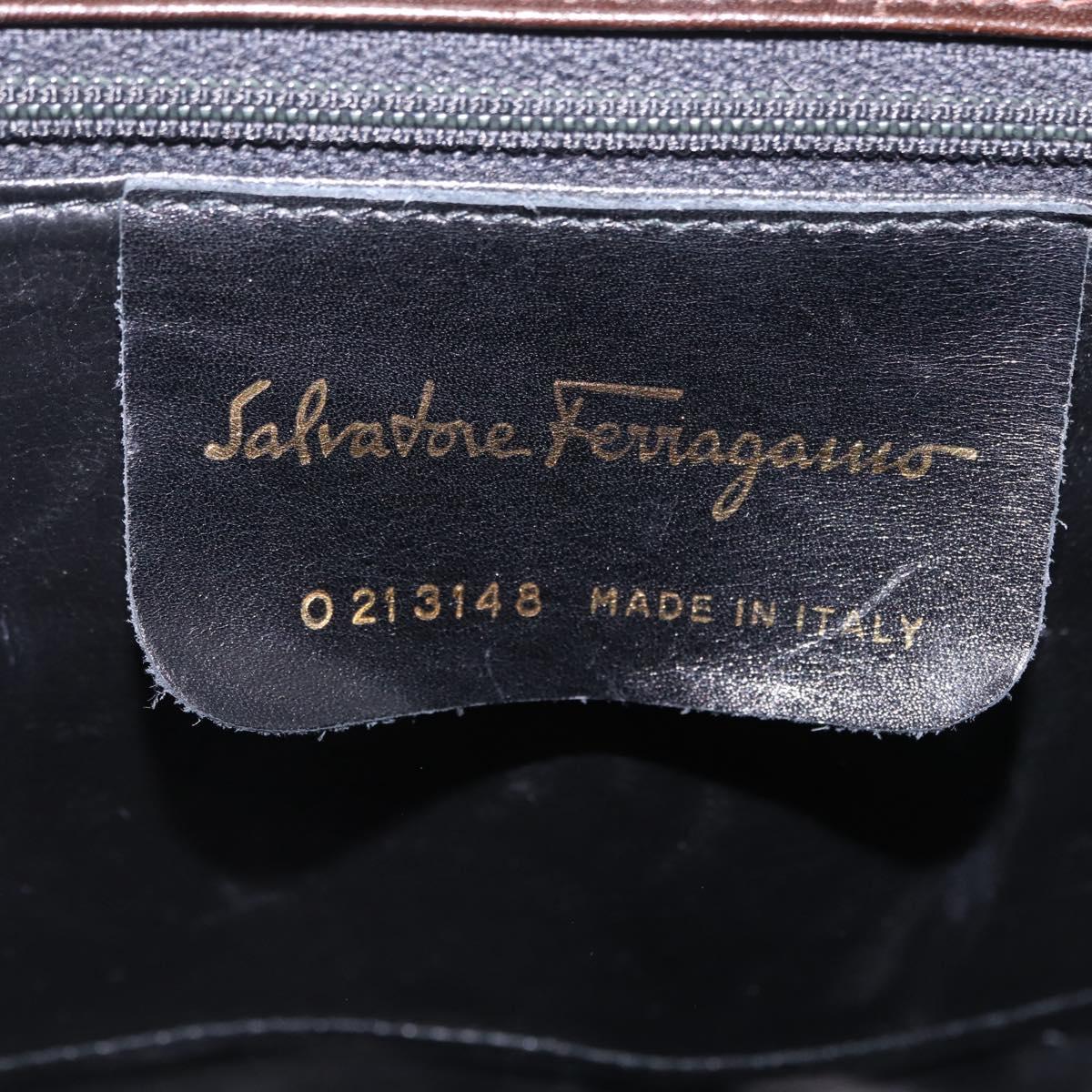 Salvatore Ferragamo Gancini Shoulder Bag Leather Brown Gold Auth 167846