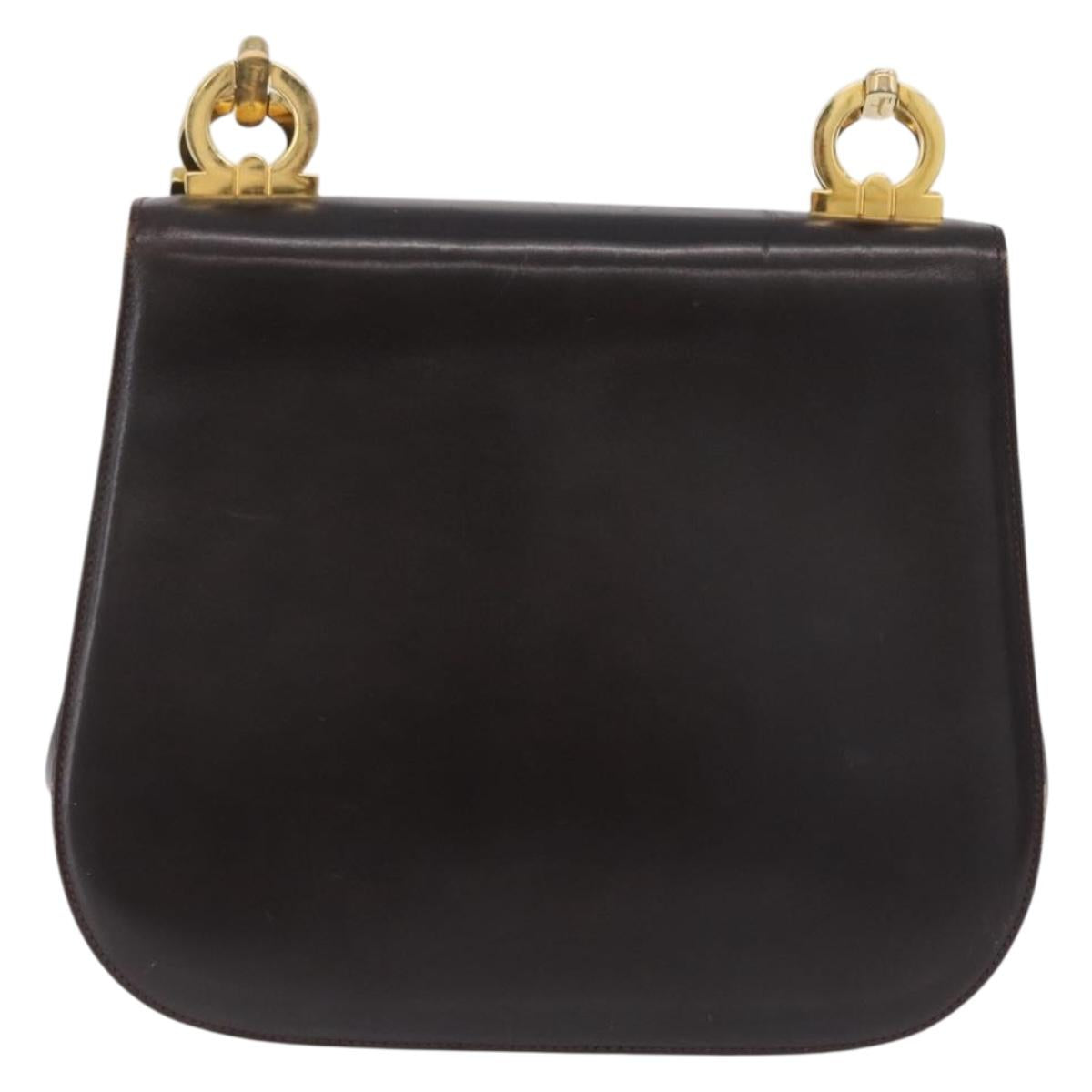 Salvatore Ferragamo Gancini Shoulder Bag Leather Brown Gold Auth 167846