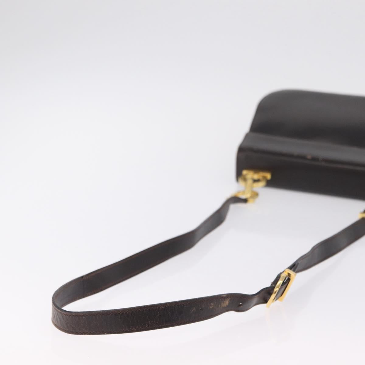 Salvatore Ferragamo Gancini Shoulder Bag Leather Brown Gold Auth 167846