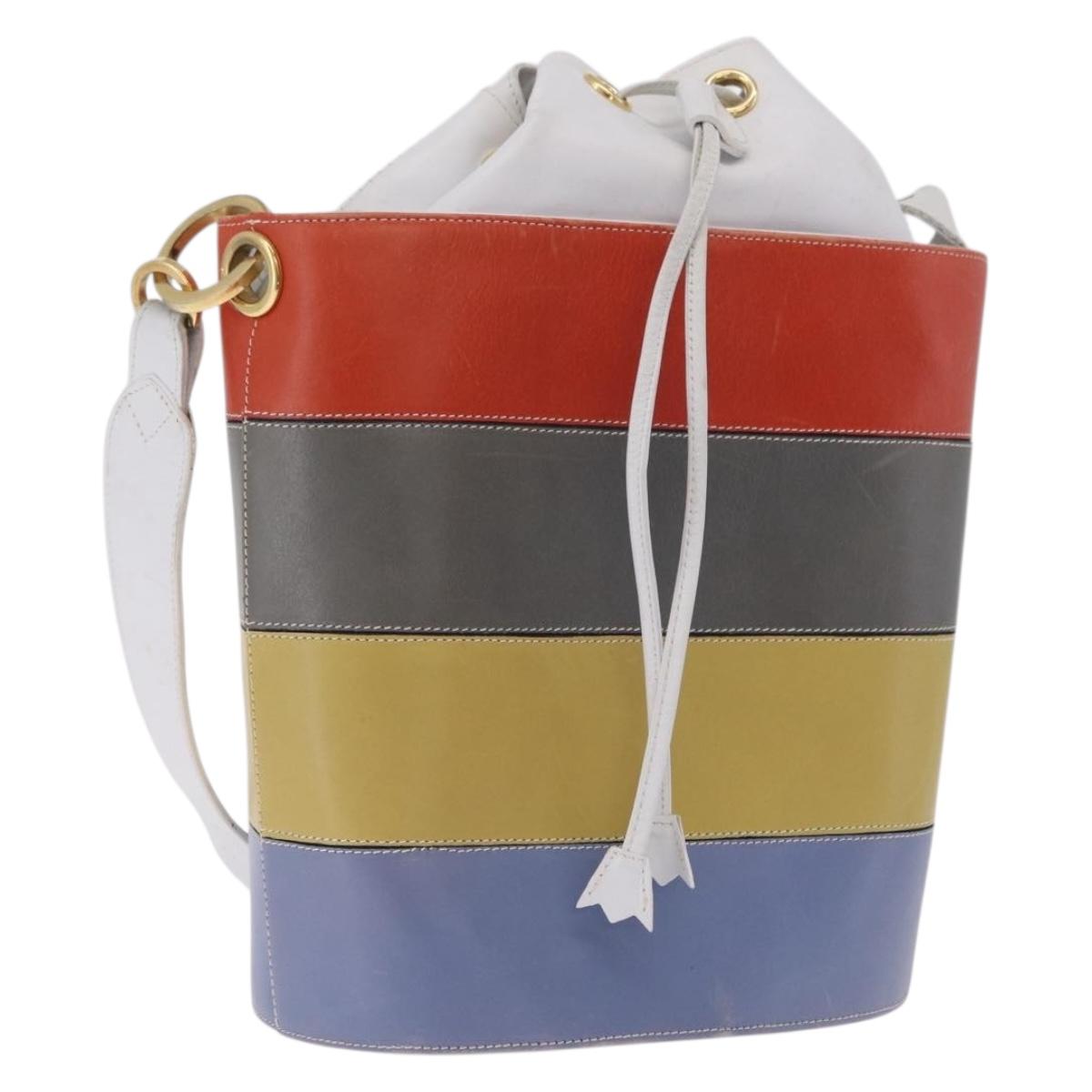 Salvatore Ferragamo Shoulder Bag Leather White Gold Auth 167847A
