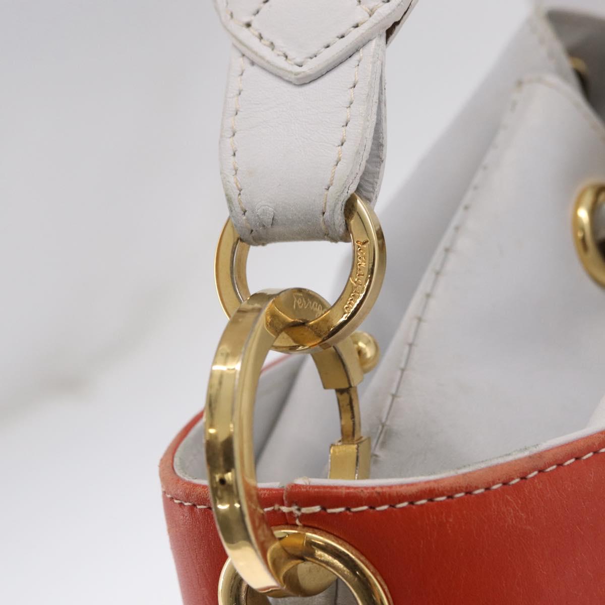 Salvatore Ferragamo Shoulder Bag Leather White Gold Auth 167847A