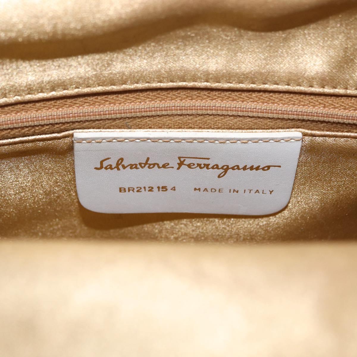 Salvatore Ferragamo Shoulder Bag Leather White Gold Auth 167847A
