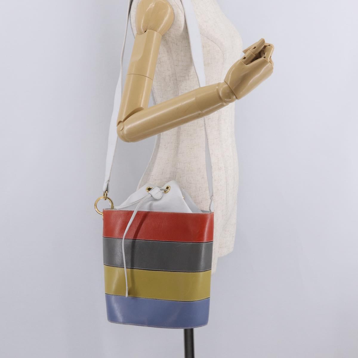 Salvatore Ferragamo Shoulder Bag Leather White Gold Auth 167847A