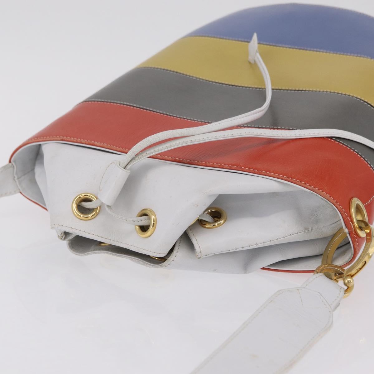 Salvatore Ferragamo Shoulder Bag Leather White Gold Auth 167847A