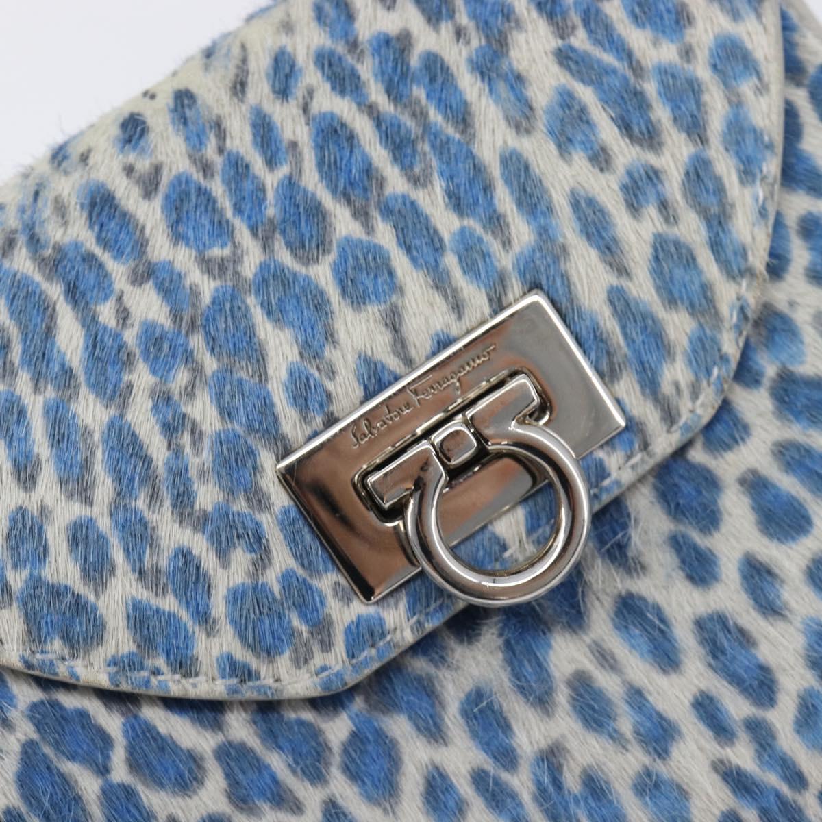Salvatore Ferragamo Gancini Bifold Wallet Harako Leather Blue Silver Auth 167848