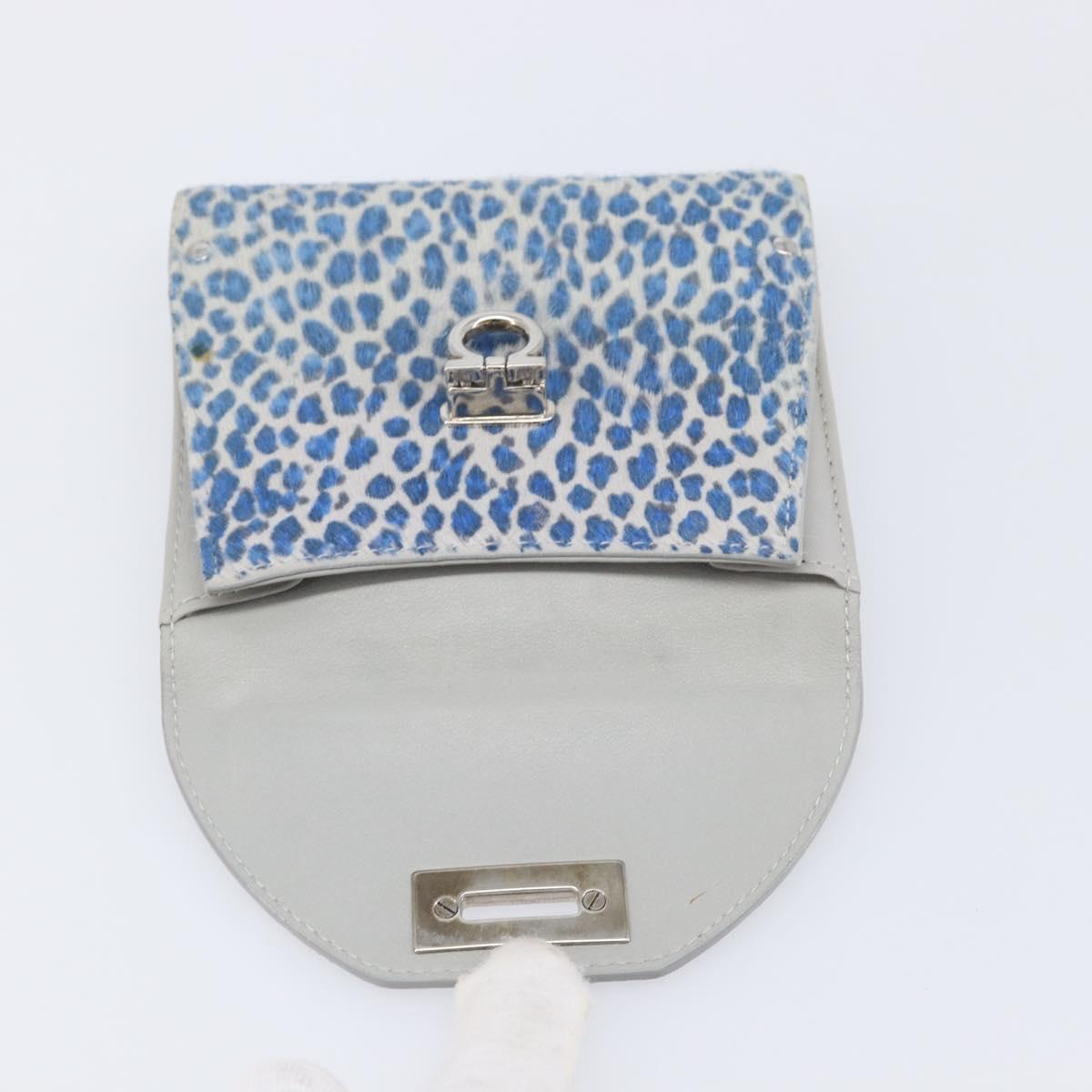 Salvatore Ferragamo Gancini Bifold Wallet Harako Leather Blue Silver Auth 167848