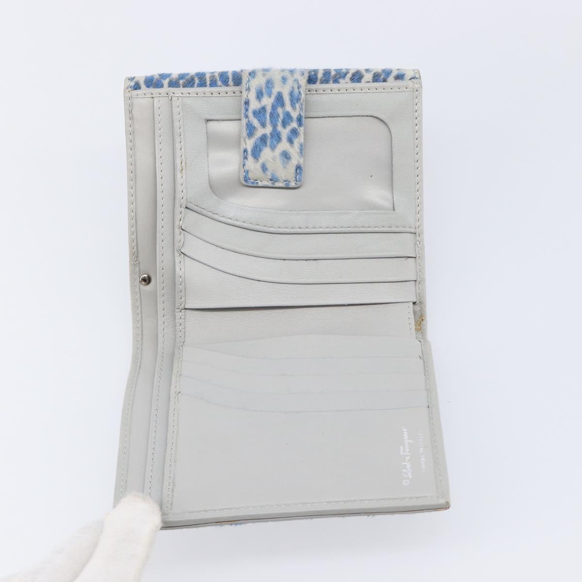 Salvatore Ferragamo Gancini Bifold Wallet Harako Leather Blue Silver Auth 167848