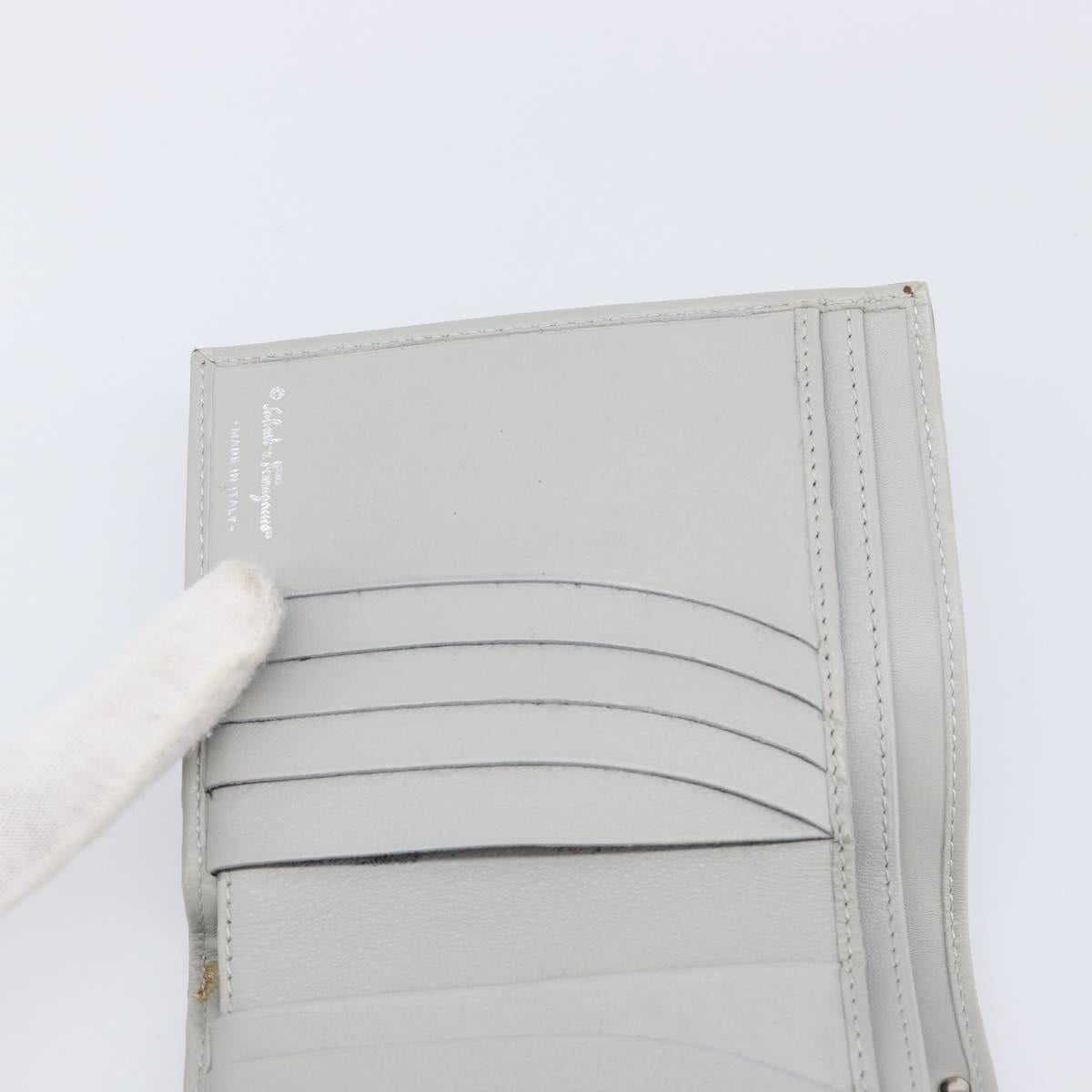 Salvatore Ferragamo Gancini Bifold Wallet Harako Leather Blue Silver Auth 167848