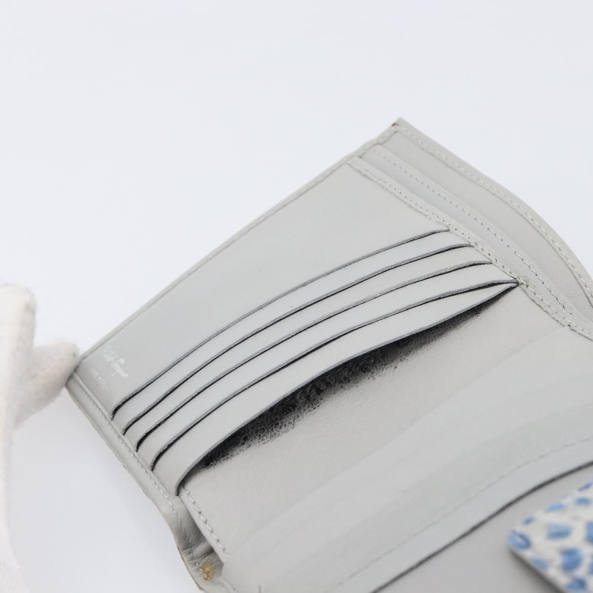 Salvatore Ferragamo Gancini Bifold Wallet Harako Leather Blue Silver Auth 167848