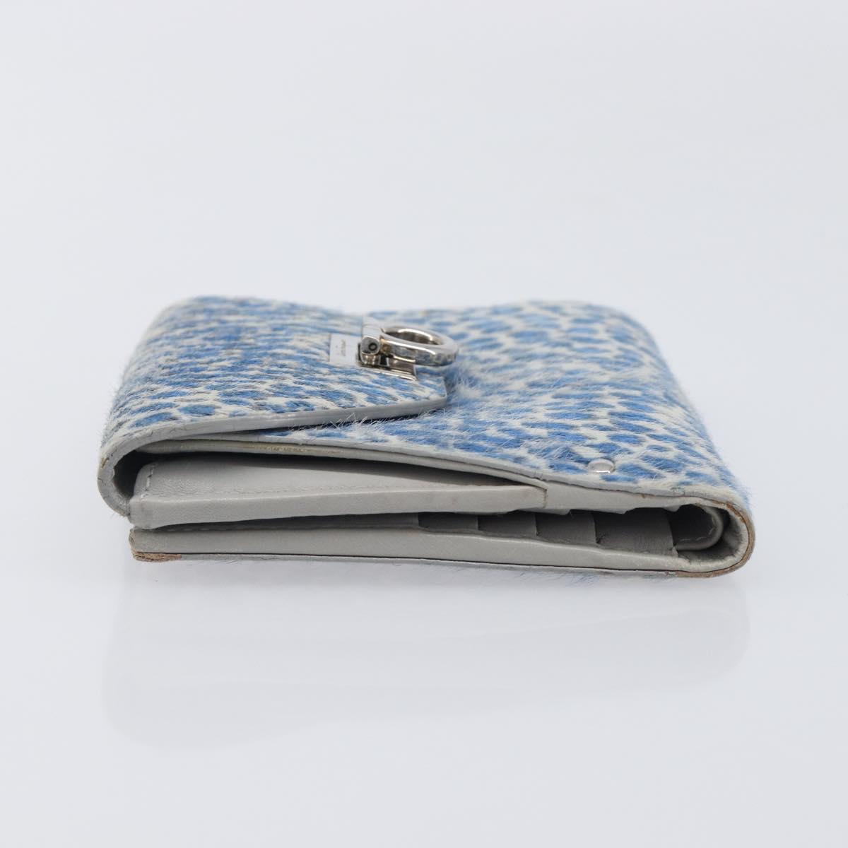 Salvatore Ferragamo Gancini Bifold Wallet Harako Leather Blue Silver Auth 167848