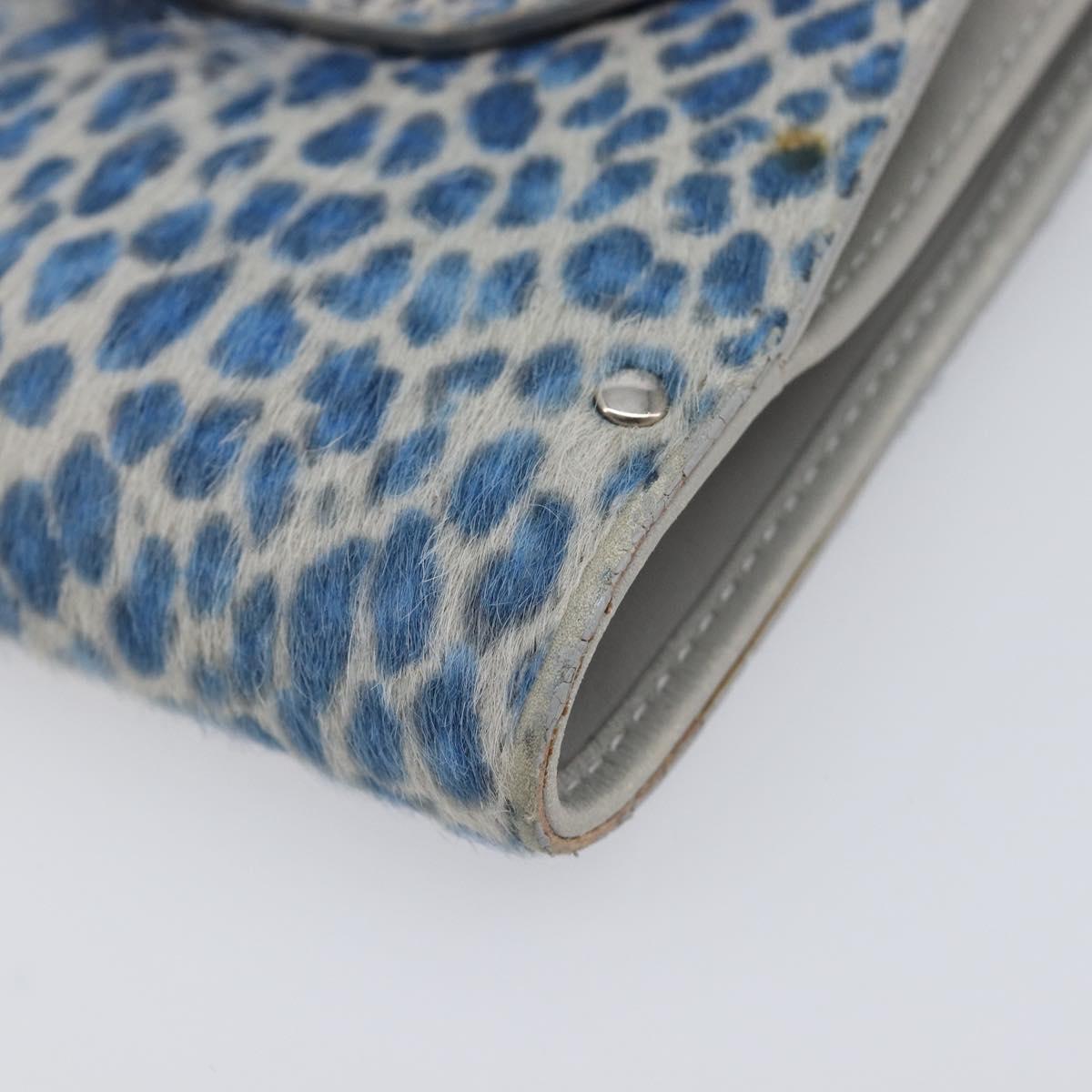 Salvatore Ferragamo Gancini Bifold Wallet Harako Leather Blue Silver Auth 167848
