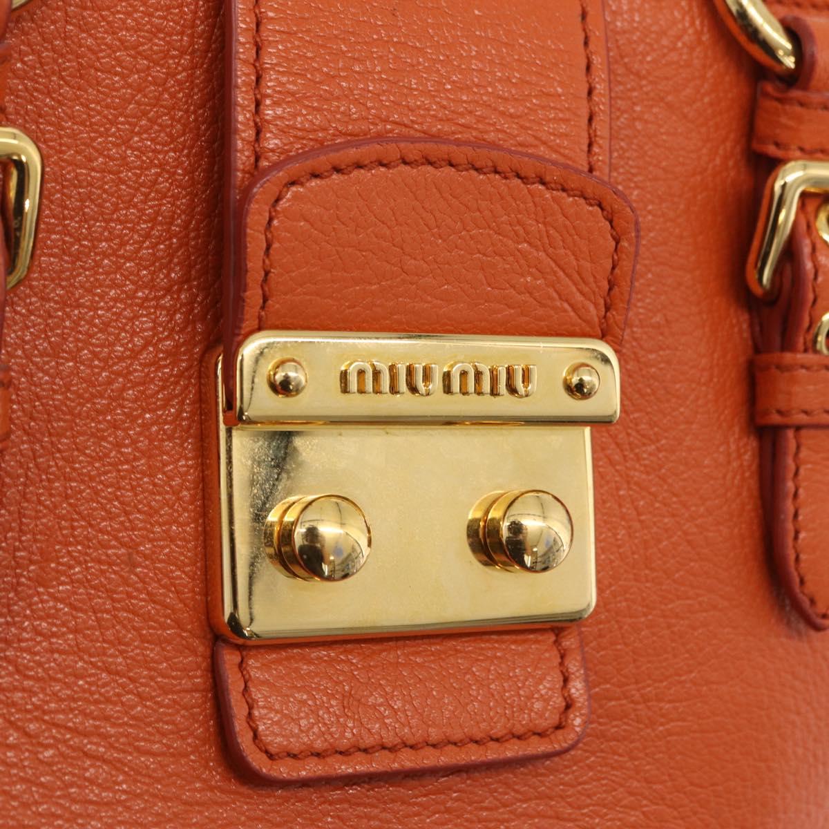 Miu Miu Hand Bag Leather 2way Orange Gold Auth 167849A