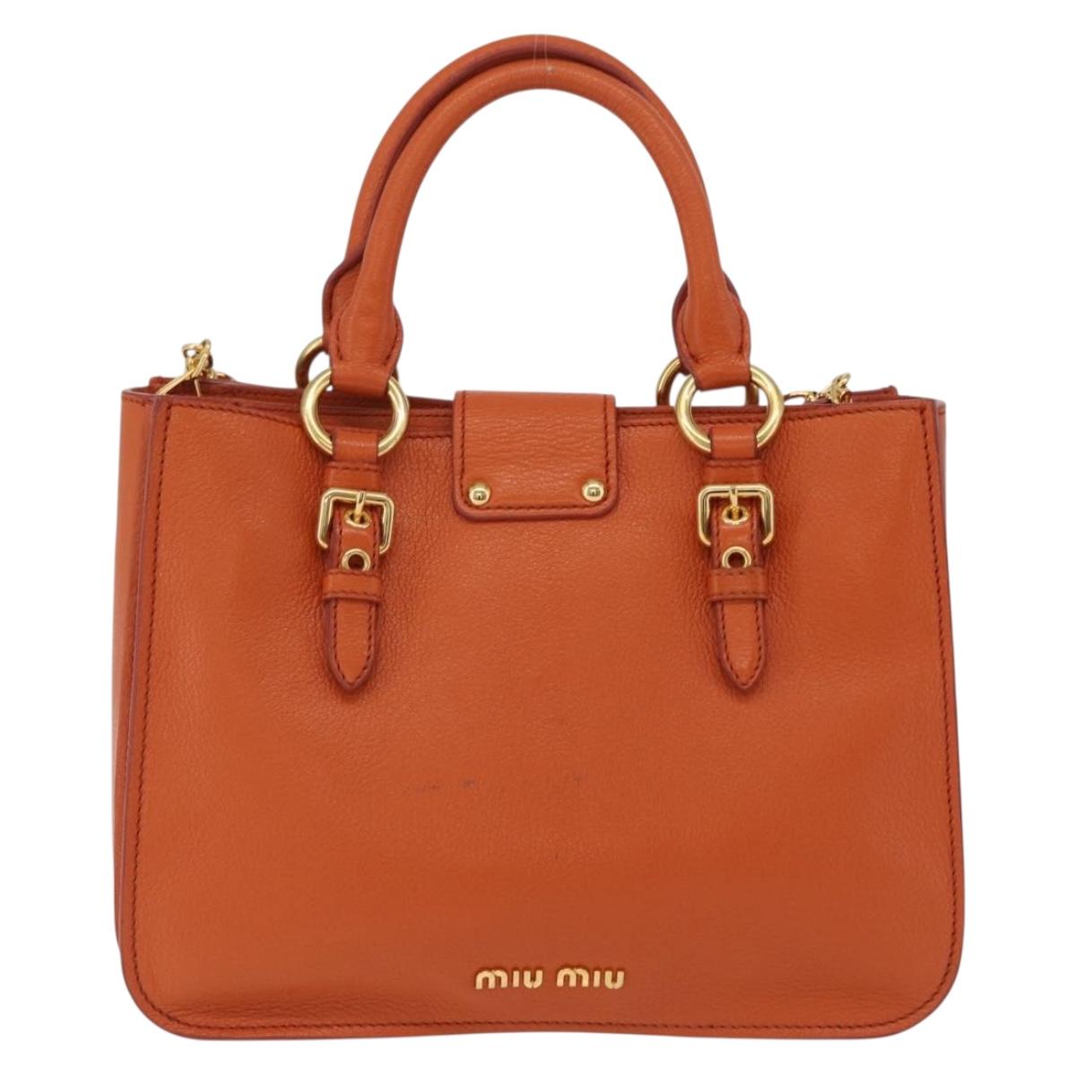 Miu Miu Hand Bag Leather 2way Orange Gold Auth 167849A
