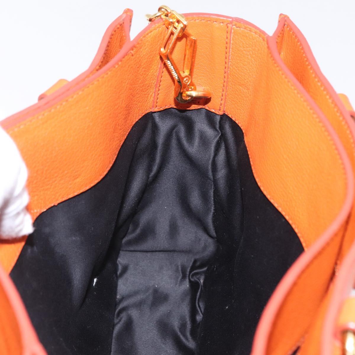 Miu Miu Hand Bag Leather 2way Orange Gold Auth 167849A