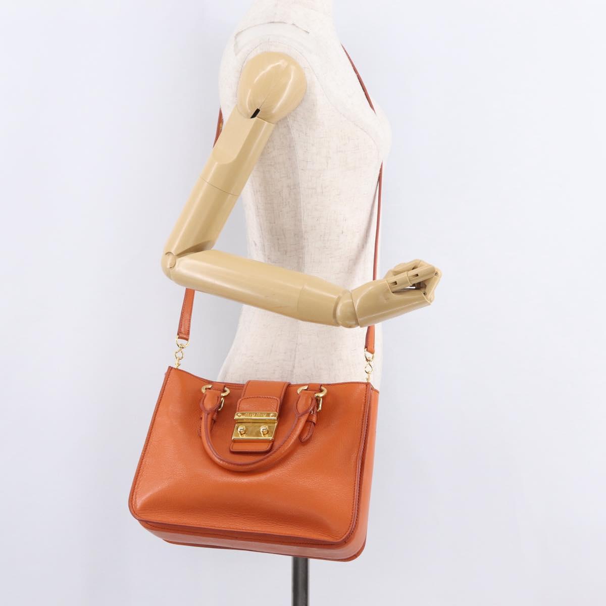 Miu Miu Hand Bag Leather 2way Orange Gold Auth 167849A