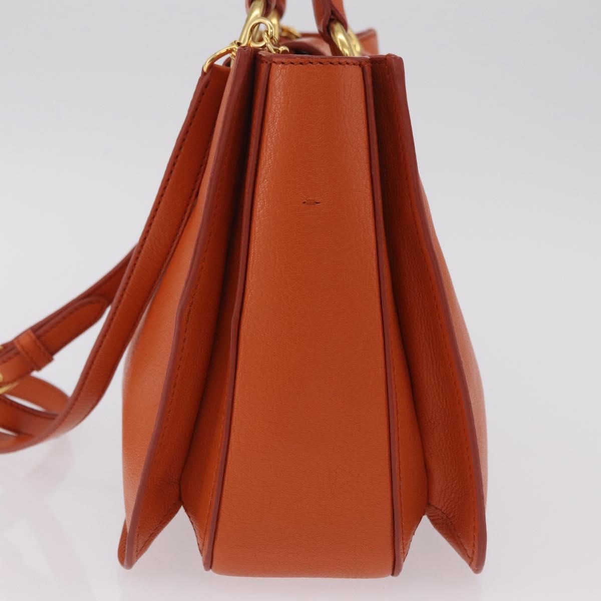 Miu Miu Hand Bag Leather 2way Orange Gold Auth 167849A
