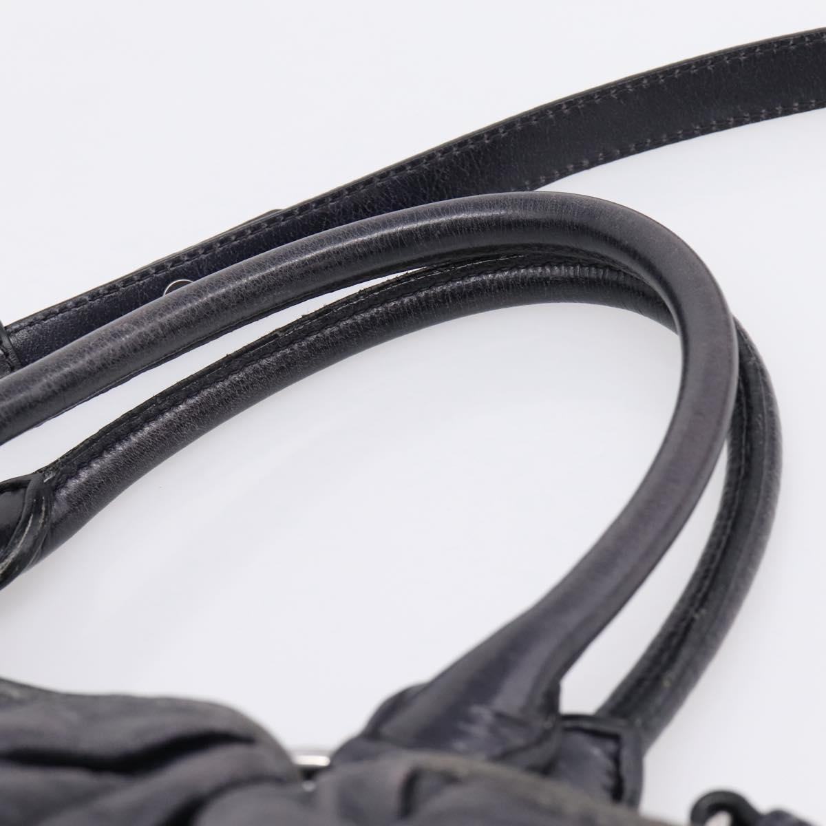 Miu Miu Matelasse Hand Bag Leather 2way Black Silver Auth 167850A