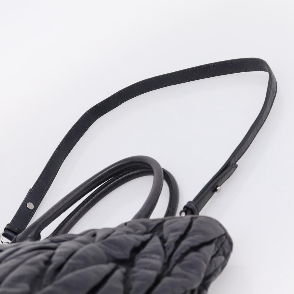 Miu Miu Matelasse Hand Bag Leather 2way Black Silver Auth 167850A