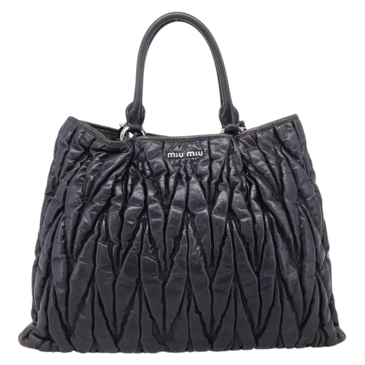 Miu Miu Matelasse Hand Bag Leather 2way Black Silver Auth 167850A