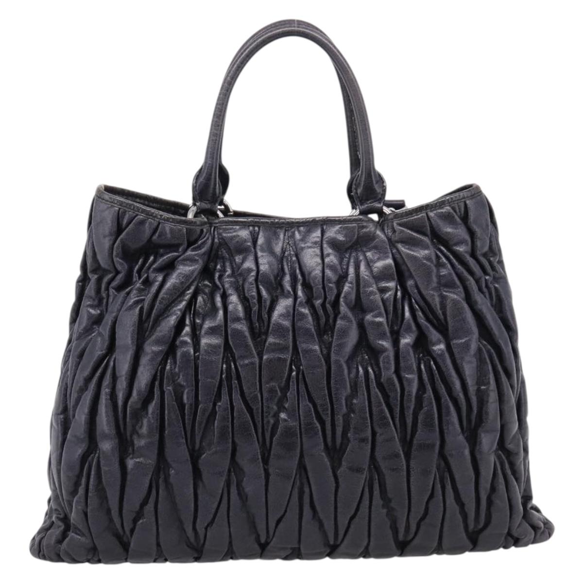Miu Miu Matelasse Hand Bag Leather 2way Black Silver Auth 167850A