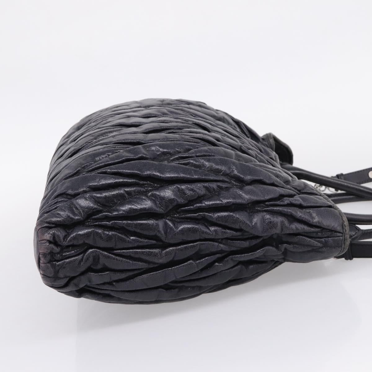 Miu Miu Matelasse Hand Bag Leather 2way Black Silver Auth 167850A