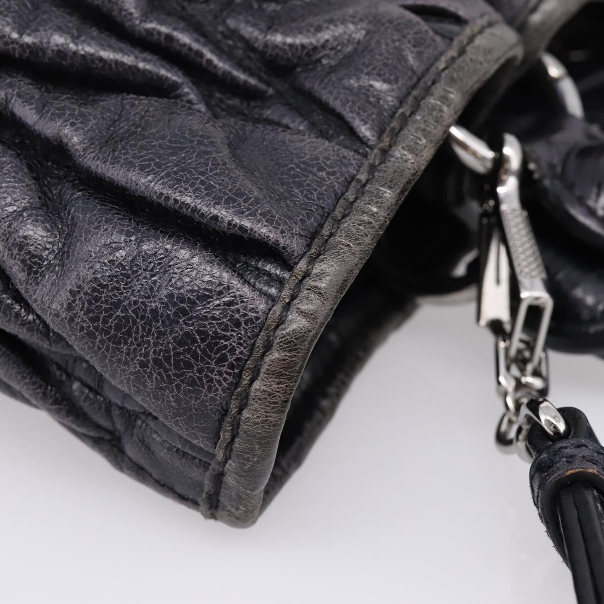 Miu Miu Matelasse Hand Bag Leather 2way Black Silver Auth 167850A