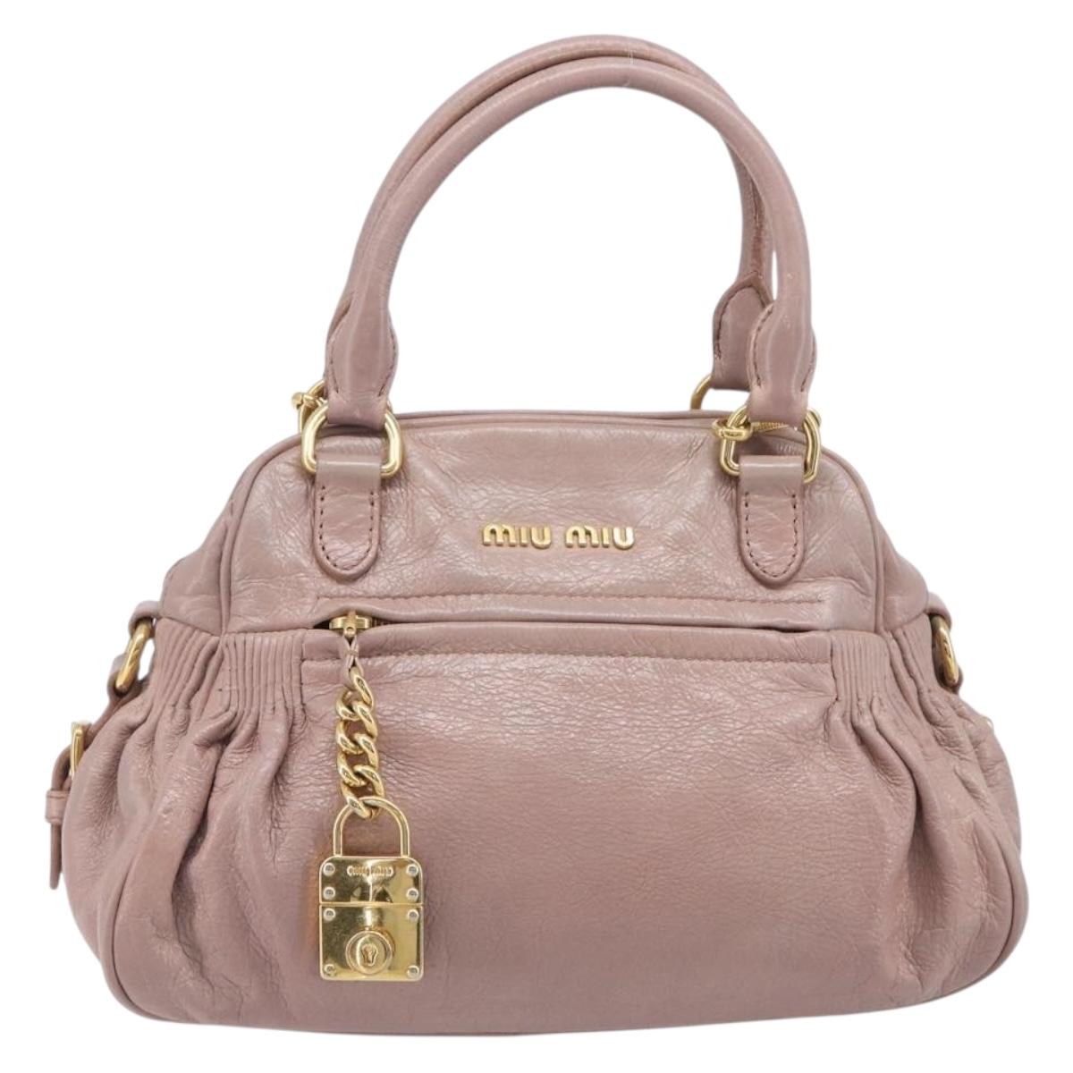 Miu Miu Hand Bag Leather 2way Pink Gold Auth 167851A