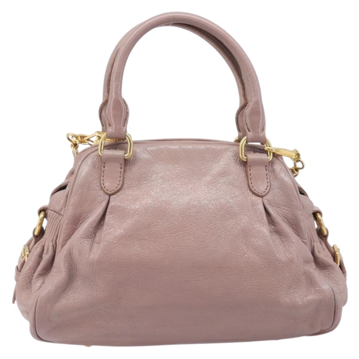 Miu Miu Hand Bag Leather 2way Pink Gold Auth 167851A