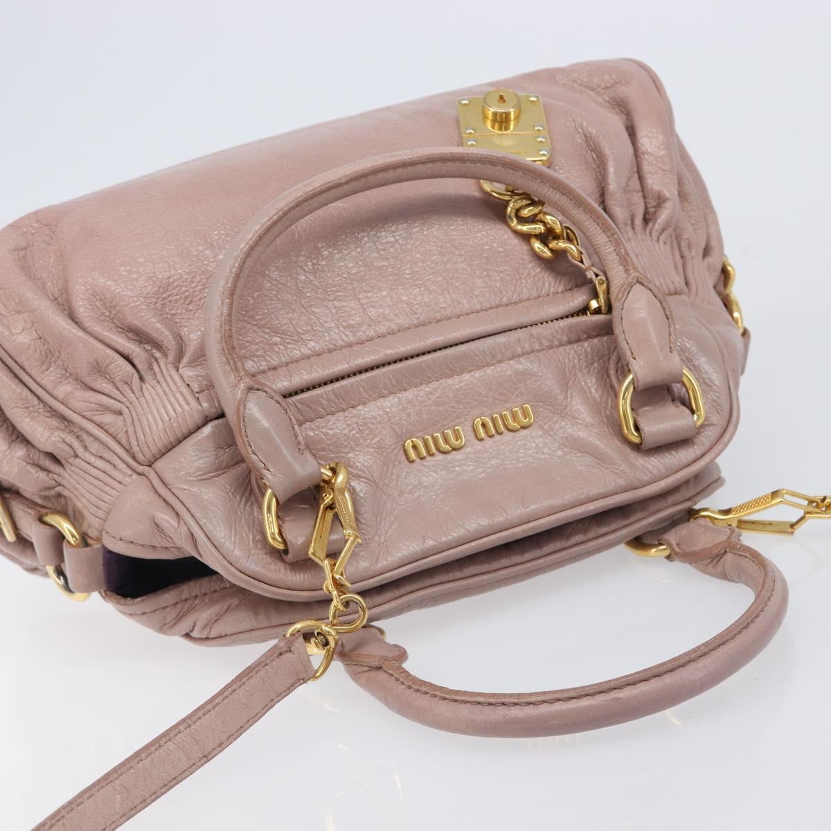 Miu Miu Hand Bag Leather 2way Pink Gold Auth 167851A