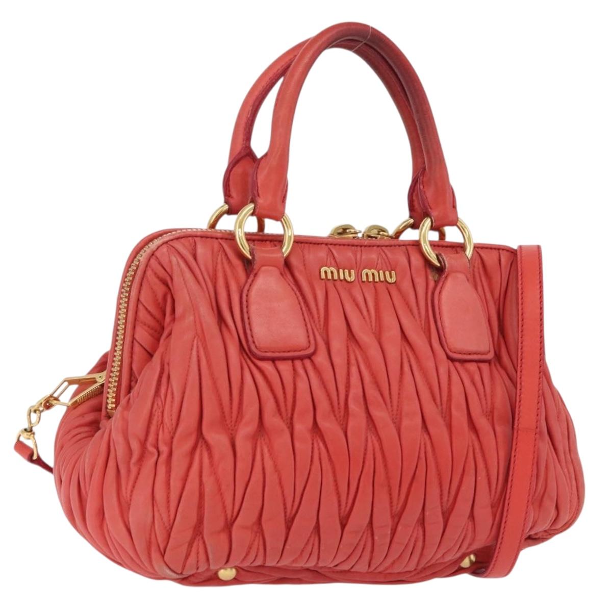 Miu Miu Matelasse Hand Bag Leather 2way Orange Gold Auth 167852V