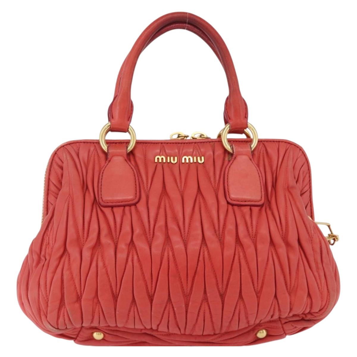 Miu Miu Matelasse Hand Bag Leather 2way Orange Gold Auth 167852V