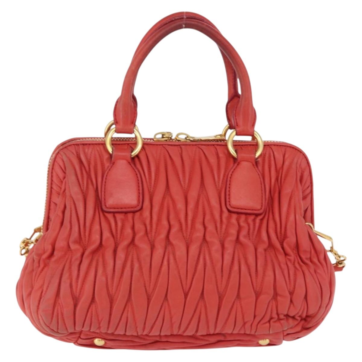 Miu Miu Matelasse Hand Bag Leather 2way Orange Gold Auth 167852V