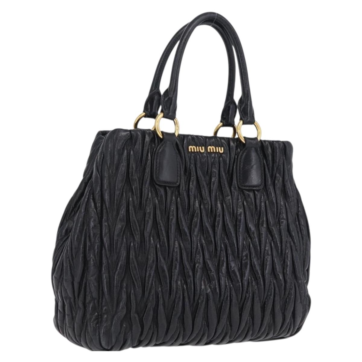 Miu Miu Matelasse Hand Bag Leather Black Gold Auth 167855A