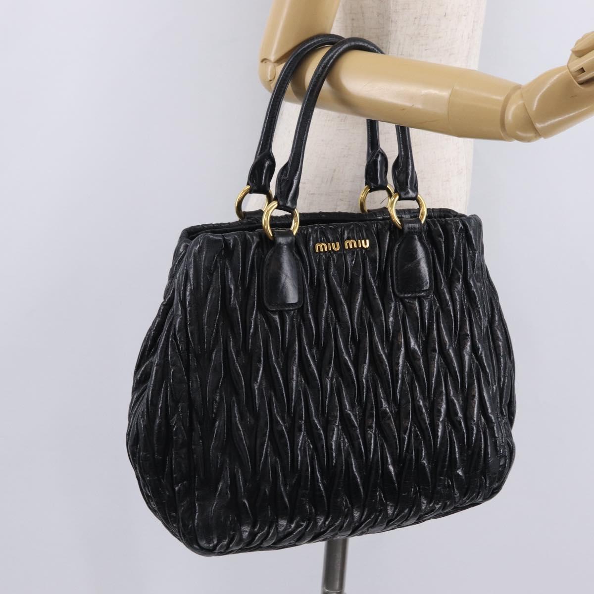 Miu Miu Matelasse Hand Bag Leather Black Gold Auth 167855A