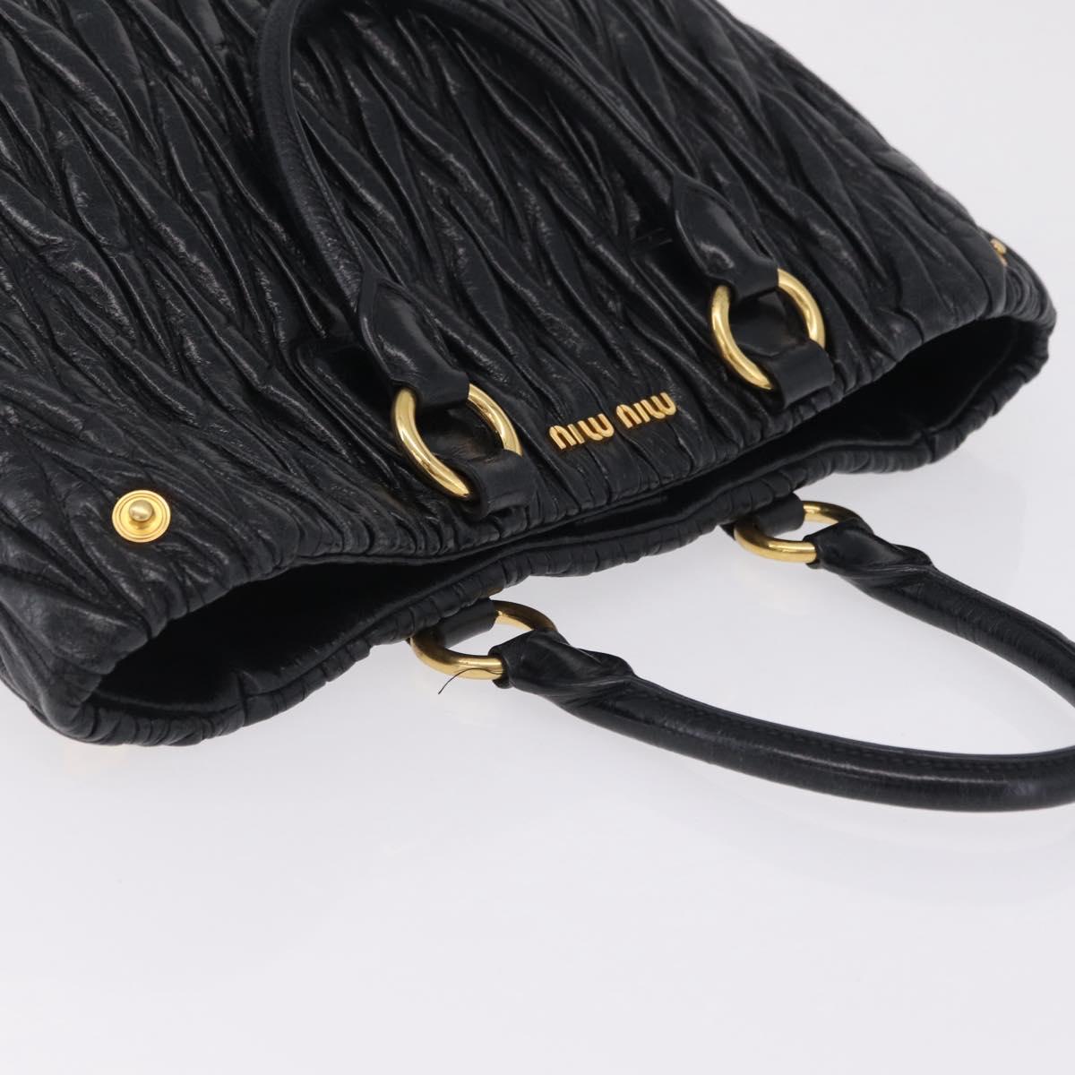 Miu Miu Matelasse Hand Bag Leather Black Gold Auth 167855A