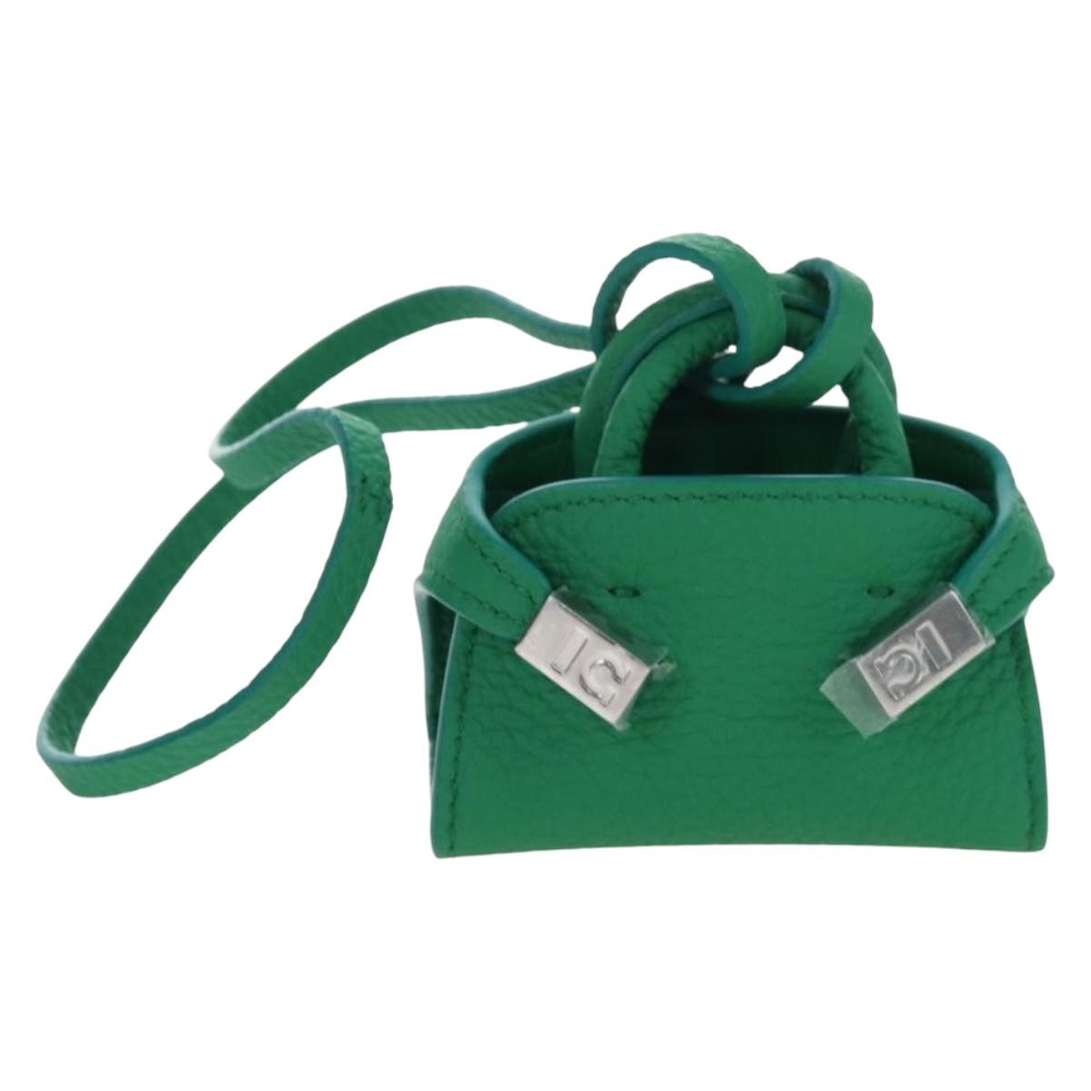 Salvatore Ferragamo Gancini Bag Charm Leather Green Silver Auth 167856M