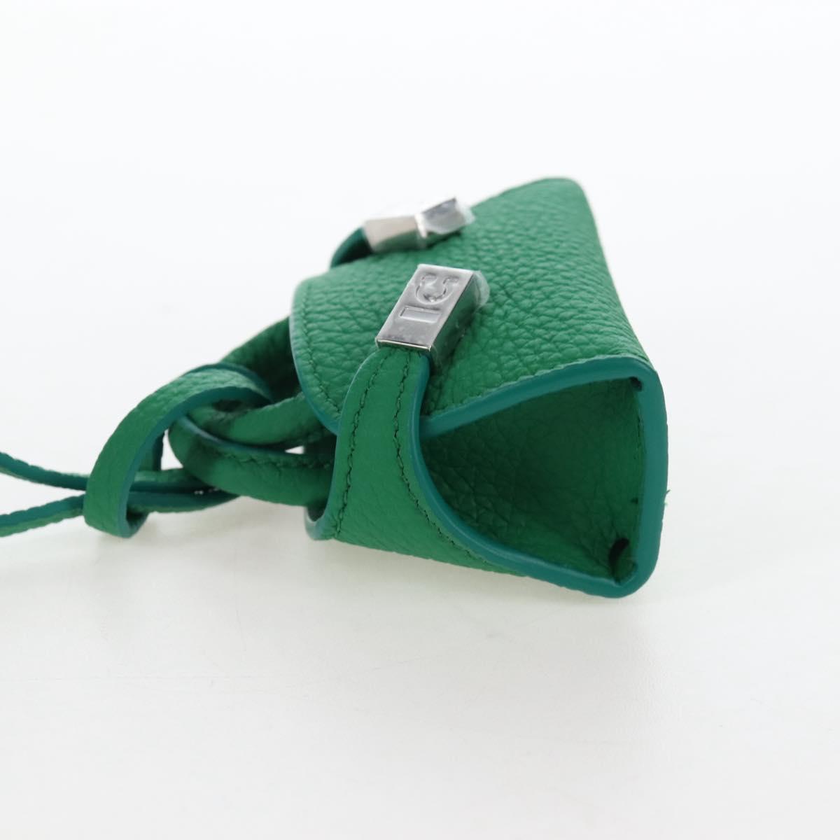 Salvatore Ferragamo Gancini Bag Charm Leather Green Silver Auth 167856M